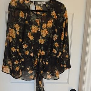Crave Fame Black and Orange Floral Blouse